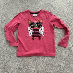 Hanna Andersson Pink Owl Long Sleeve Tee